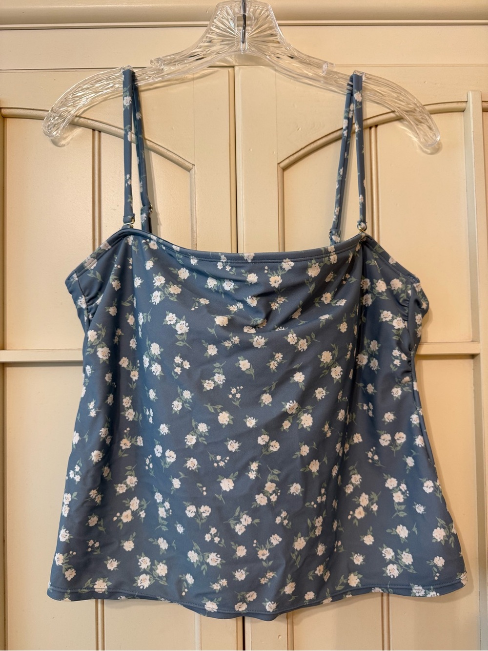 Shade & Shore Floral Cowl Neck Tank Top/Tankini Top - Dusty Blue NWOT XL